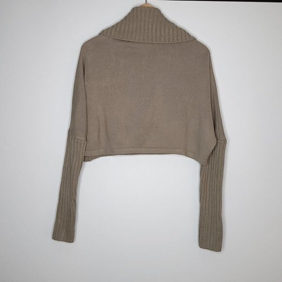 Pink Rose Crop Neutral Taupe Knit Pullover Cowl Neck Kangaroo Pockets size small - Picture 9 of 15